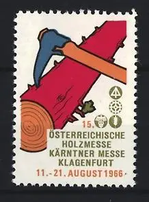 Reklamemarke Klagenfurt, Österreichische Holzmesse 1966, Axt und Baumstamm