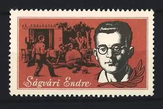 Reklamemarke Ságvári Endre, Porträt und Todesszene