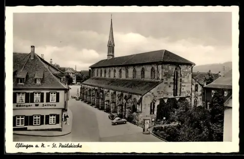 AK Esslingen a. N., St. Paulskirche u. Esslinger Zeitung