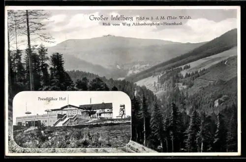 AK Grosser Inselsberg, Ortsansicht vom Weg Aschenbergstein-Hexenbank, Gasthof Preussischer Hof W. Stöhr