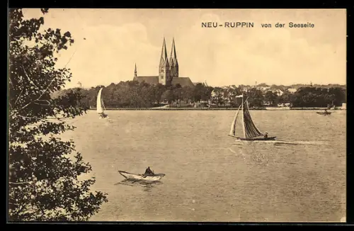 AK Neuruppin, Ort von der Seeseite, Segelboote