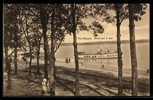 AK Neuruppin, Blick auf den See, Dampfer