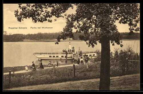 AK Wuthenow /Ruppiner Schweiz, Partie bei Wuthenow, Dampferanleger mit Dampfer