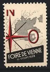 Reklamemarke Wien, Foire de Vienne 1958, Kompass und Landkarte
