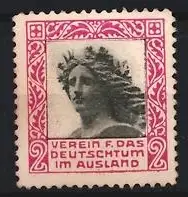 Reklamemarke Verein f. das Deutschtum im Ausland, Frauenkopf mit Lorbeer