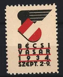 Reklamemarke Wien, Bécsi Vásár 1934, Wappen mit Flügeln
