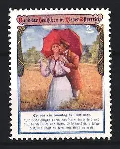 Reklamemarke Niederösterreich, Bund der Deutschen, Paar mit rotem Regenschirm
