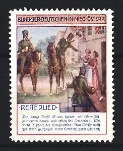 Reklamemarke Bund der Deutschen in Niederösterreich, Reiterlied, Reiter und Damen