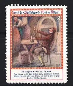 Reklamemarke Nieder-Österreich, Bund der Deutschen, Weinkeller-Szene