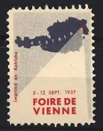 Reklamemarke Wien, Foire de Vienne 1937, Landkarte von Österreich