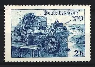 Reklamemarke Prag, Deutsches Heim, Bauarbeiter am Werk