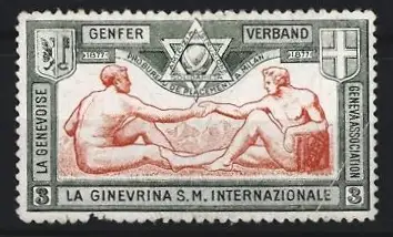 Reklamemarke Genf, Genfer Verband, Zwei Männer mit Stern und Wappen