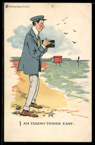 AK Mann mit Fotoapparat am Strand