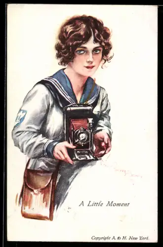 AK Junge Frau mit Fotoapparat