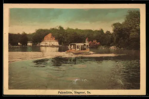 AK Siegmar /Sa., Pelzmühle, Bootsfahrt auf dem Mühlenteich
