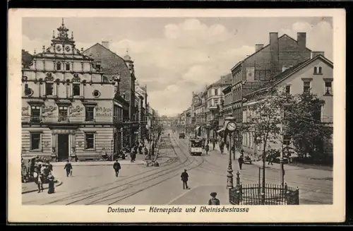 AK Dortmund, Körnerplatz und Rheinischestrasse