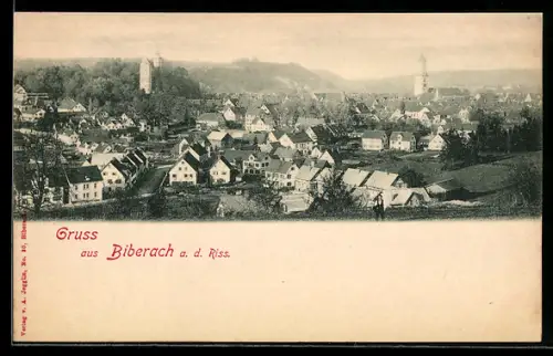 AK Biberach a. d. Riss, Stadtansicht mit Turm und Kirche