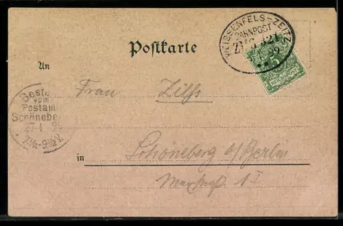 Lithographie Zeitz, Neue Mittelschule, Rathaus, Post