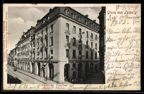 AK Leipzig, Städtisches Kaufhaus mit Strassenpartie