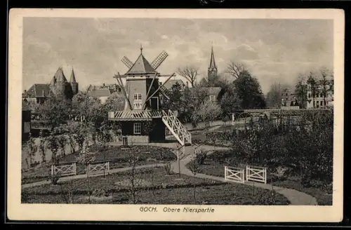 AK Goch, Obere Nierspartie mit Windmühle