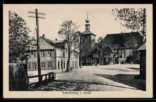 AK Schönberg, Ortsansicht mit Kirche & Hotel