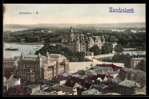 AK Schwerin i. M., Schloss aus der Vogelschau
