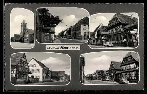 AK Hayna /Pfalz, Kirche, Fachwerkhäuser, Strassenansichten