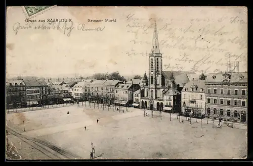 AK Saarlouis, Grosser Markt mit Kirche