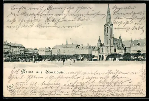 AK Saarlouis, Strassenpartie mit Kirche
