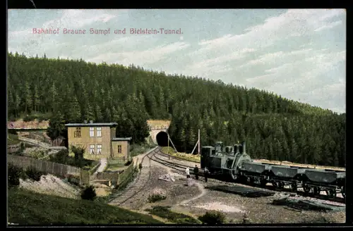 AK Blankenburg, Bahnhof Braune Sumpf, Bielstein-Tunnel, Eisenbahn