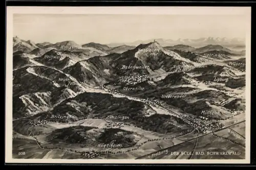 AK Badenweiler, Landkarte der Berge mit den Ortschaften im Umland