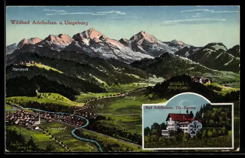 Künstler-AK Eugen Felle: Adelholzen, Bad Adelholzen und Umgebung