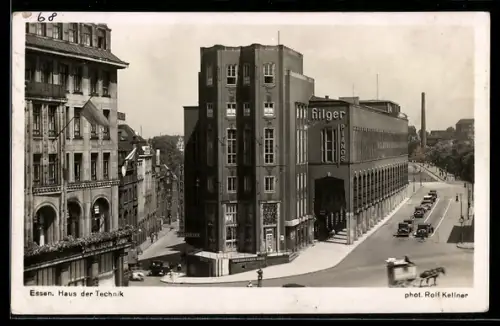 AK Essen, Haus der Technik mit Strasse aus der Vogelschau