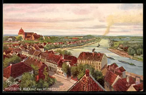 Künstler-AK Havelberg, Blick auf den Weinberg mit Kirche