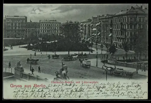 Mondschein-AK Berlin-Tiergarten, Herkules-Brücke mit Lützowplatz
