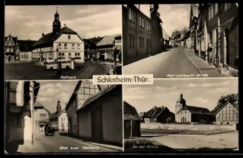 AK Schlotheim / Thür., Karl-Liebknecht-Strasse, Rathaus, an der Kirche