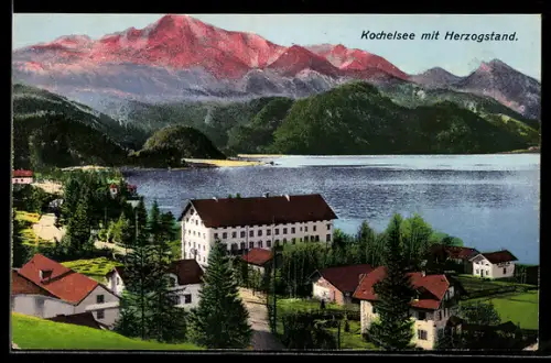 AK Kochel, Teilansicht mit Blick auf Herzogstand