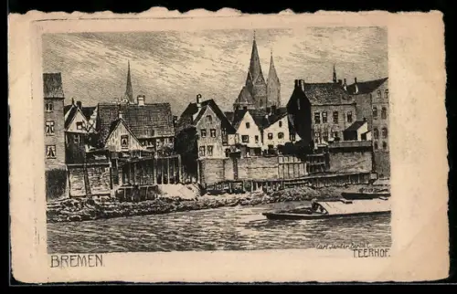 Künstler-AK Bremen, Teerhof mit Kirche