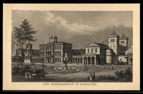 AK Hannover, Altes Bild vom Eisenbahnhof