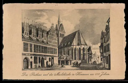 Künstler-AK Hannover, Rathaus und Marktkirche vor 100 Jahren
