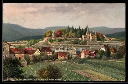 Künstler-AK Neustadt a. d. Hdt., Haardter Schlösschen und Dorf Haardt