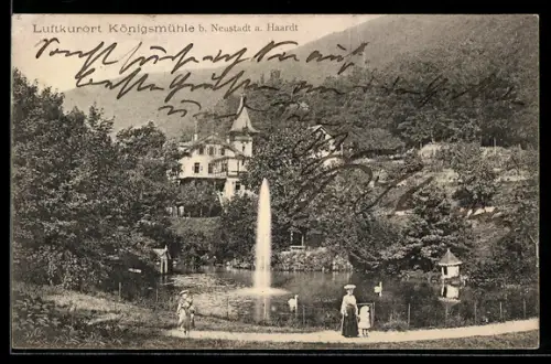 AK Königsmühle, Ortspartie mit Springbrunnen