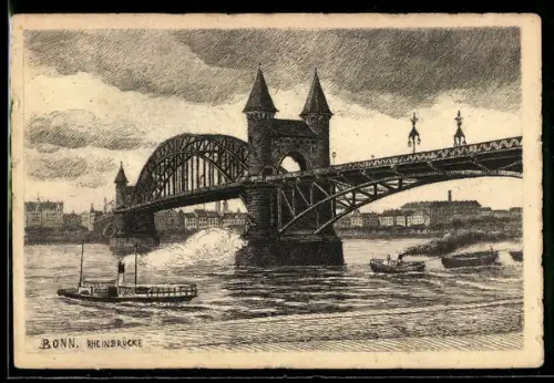 Künstler-AK Bonn, Rheinbrücke