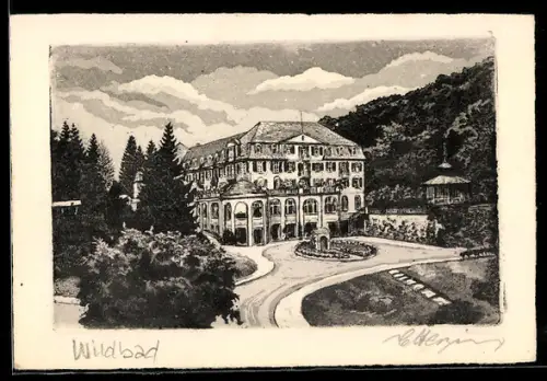 Künstler-AK Wildbad Schlangenbad, Oberes Kurhaus