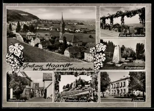 AK Haardt bei Neustadt, Haardter Schloss, Schulhaus, Blick zur Rheinebene