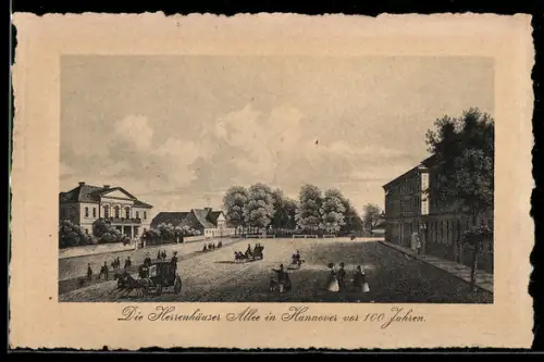 Künstler-AK Hannover, Herrenhäuser Allee vor 100 Jahren
