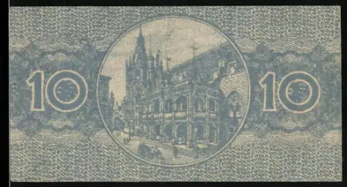 Notgeld Köln 1920, 10 Pfennig, historisches Gebäude und Stadtwappen