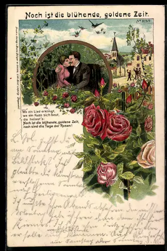 Künstler-AK Bruno Bürger & Ottillie Nr. 6149: Noch ist die blühende..., Liebespaar, Rosen, Dorf-Idylle