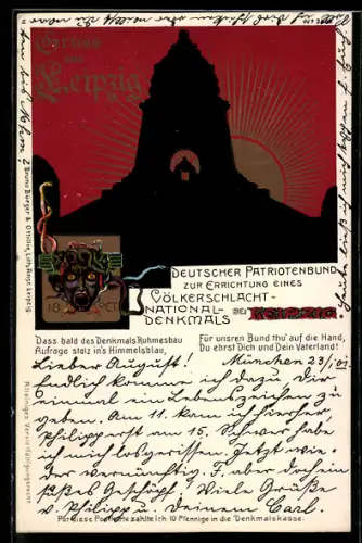 Künstler-AK Bruno Bürger & Ottillie Nr.: 3066, Gruss aus Leipzig, Völkerschlachtdenkmal