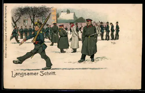 Künstler-AK Bruno Bürger & Ottillie: Langsamer Schritt, Kasernenhof-Szene